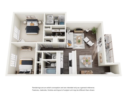 Floor plan for 2 beds, 2 baths, 1200 sqft